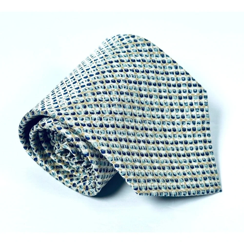 Robert Talbott Tie Blue Green Geometric Silk Necktie Classic Preppy‎ Made in USA